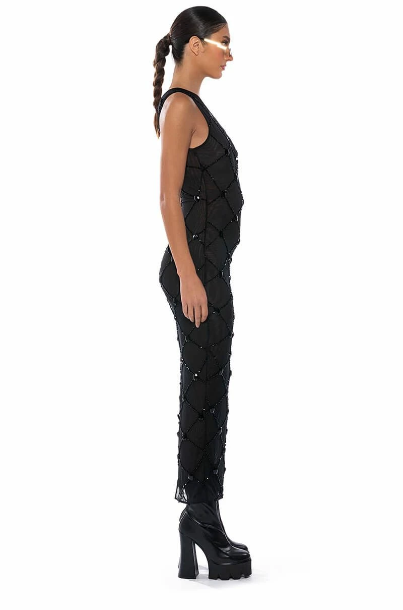 CROSS ME MESH RHINESTONE DRESS IN BLACK - Image 3