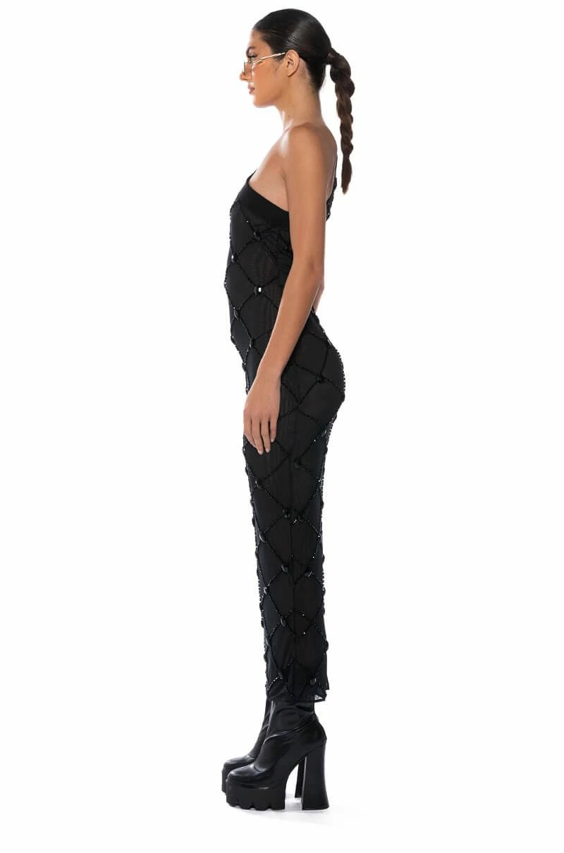 CROSS ME MESH RHINESTONE DRESS IN BLACK - Image 4
