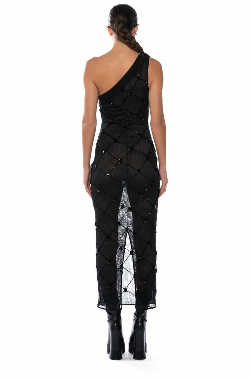 CROSS ME MESH RHINESTONE DRESS IN BLACK - Image 5