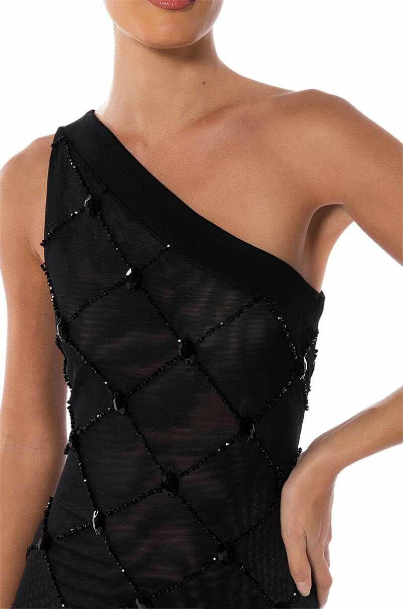 CROSS ME MESH RHINESTONE DRESS IN BLACK - Image 6