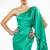 CURTAIN CALL ONE SHOULDER CASCADING SLEEVE SATIN MINI DRESS