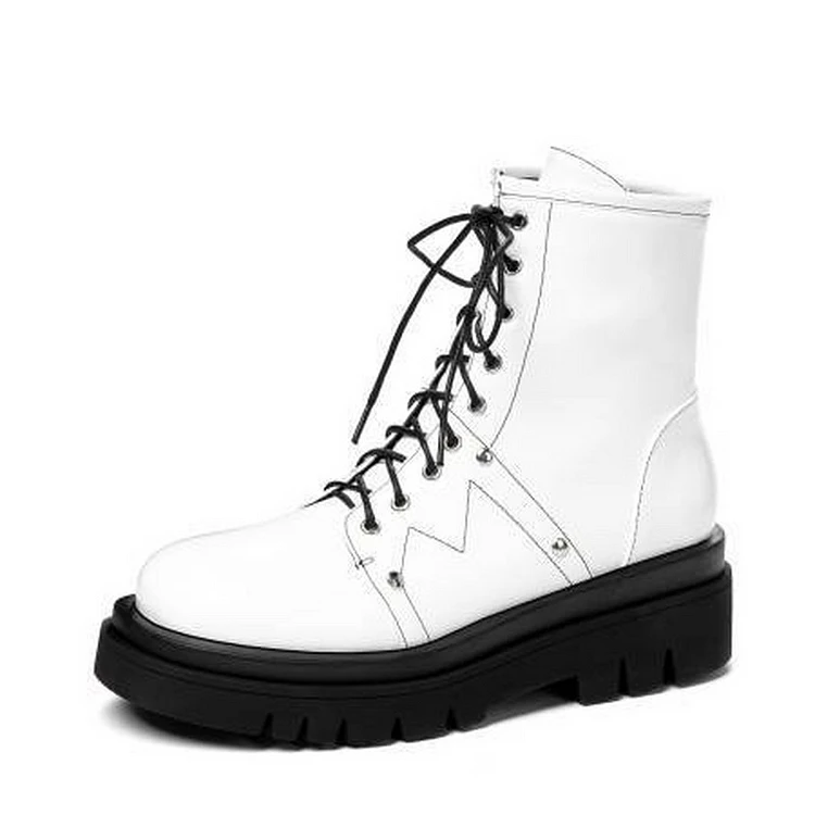 Punk Round Toe Platform Lace Up Belt Buckle Boots 6 Punk Round Toe Platform Lace Up Belt Buckle Boots - Image 4