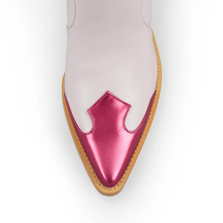 Fashion Color Block Paneled Stitching Wooden Heel Western Boots 5 Fashion Color Block Paneled Stitching Wooden Heel Western Boots - Image 3