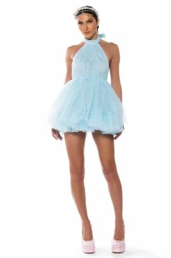 DARLING DIVA TULLE HALTER NECK MINI DRESS IN LIGHT BLUE 10 DARLING DIVA TULLE HALTER NECK MINI DRESS IN LIGHT BLUE -AKIRA Shop darling diva tulle halter neck mini dress in light blue light blue 3 3
