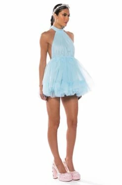 DARLING DIVA TULLE HALTER NECK MINI DRESS IN LIGHT BLUE 11 DARLING DIVA TULLE HALTER NECK MINI DRESS IN LIGHT BLUE -AKIRA Shop darling diva tulle halter neck mini dress in light blue light blue 4 4