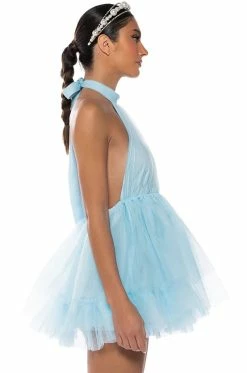 DARLING DIVA TULLE HALTER NECK MINI DRESS IN LIGHT BLUE 12 DARLING DIVA TULLE HALTER NECK MINI DRESS IN LIGHT BLUE -AKIRA Shop darling diva tulle halter neck mini dress in light blue light blue 5 5