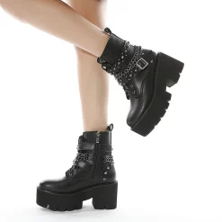 Rivet Buckle Platform Chunky Boots