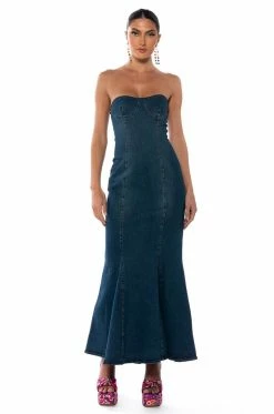 DINNER DATE VIBE FLARE DENIM MAXI DRESS