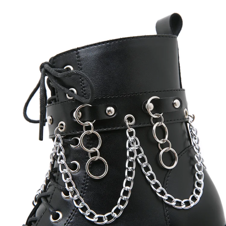 Statement Lace Up Rivets Strap With Chains Decoration Side Zipper Platform Boots 9 Statement Lace Up Rivets Strap With Chains Decoration Side Zipper Platform Boots - Image 7