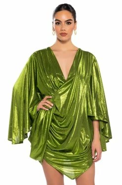 FANTASY DRAPED METALLIC MINI DRESS