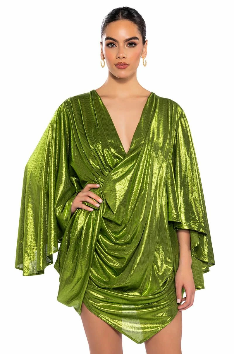 FANTASY DRAPED METALLIC MINI DRESS