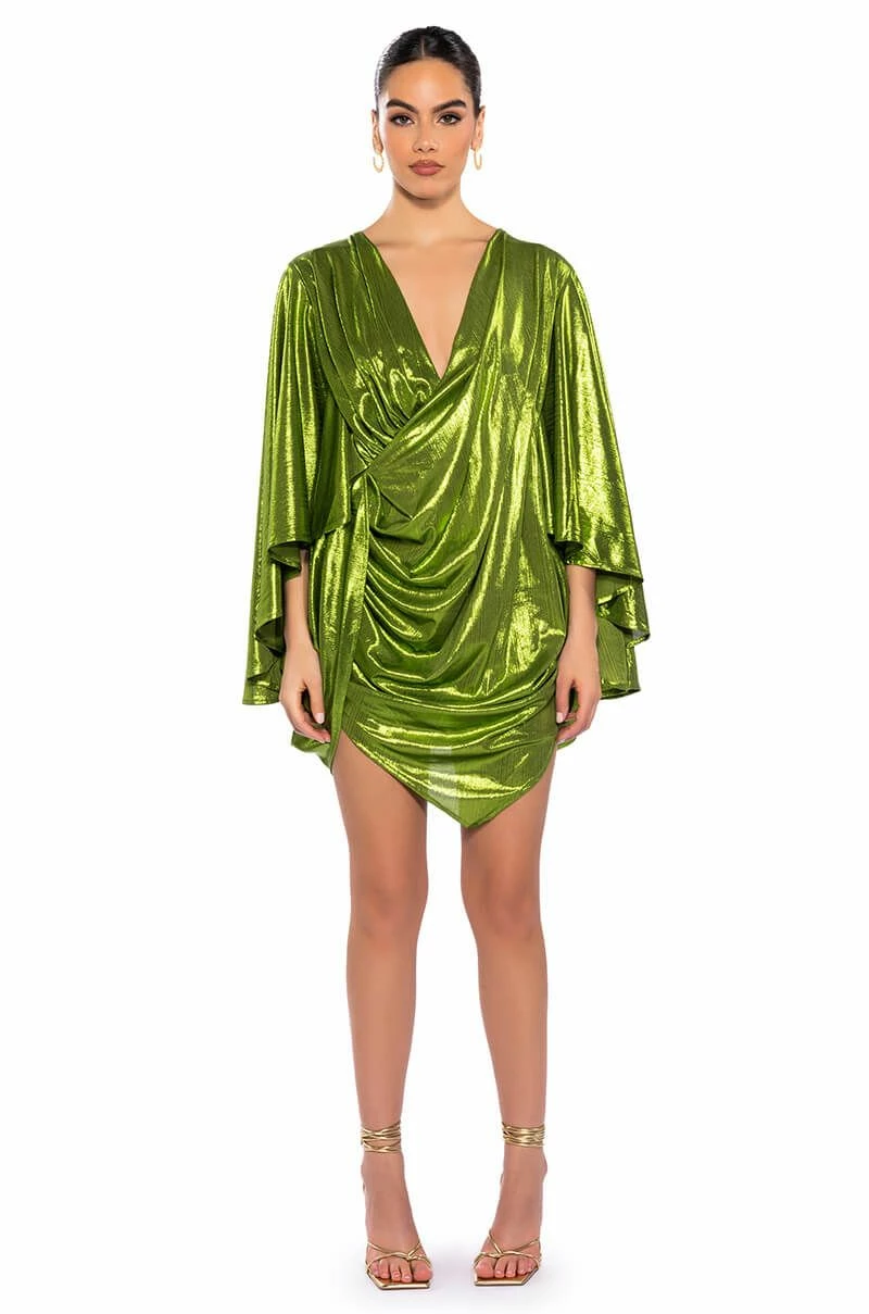 FANTASY DRAPED METALLIC MINI DRESS - Image 3
