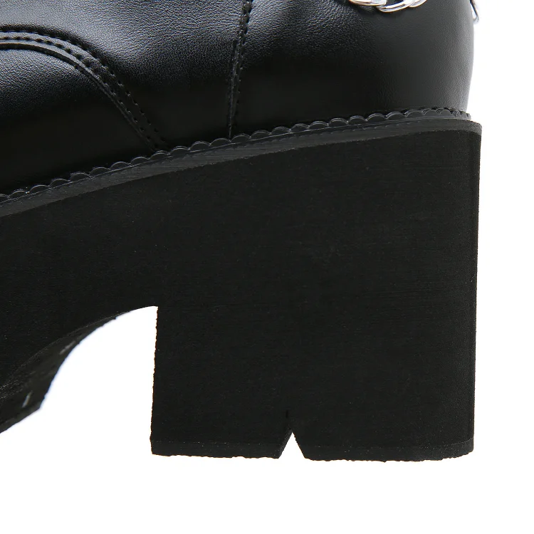Statement Lace Up Rivets Strap With Chains Decoration Side Zipper Platform Boots 10 Statement Lace Up Rivets Strap With Chains Decoration Side Zipper Platform Boots - Image 8