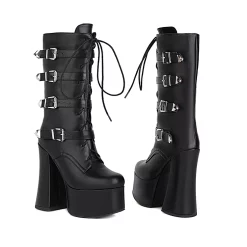 Statement Lace Up Straps High Chunky Heel Boots 12 Statement Lace Up Straps High Chunky Heel Boots -AKIRA Shop fe90e00c216b6da066b26fd372632e53 750x