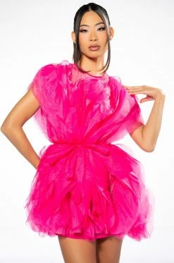 FLOAT LIKE A BUTTERFLY MINI FASHION DRESS IN FUCHSIA