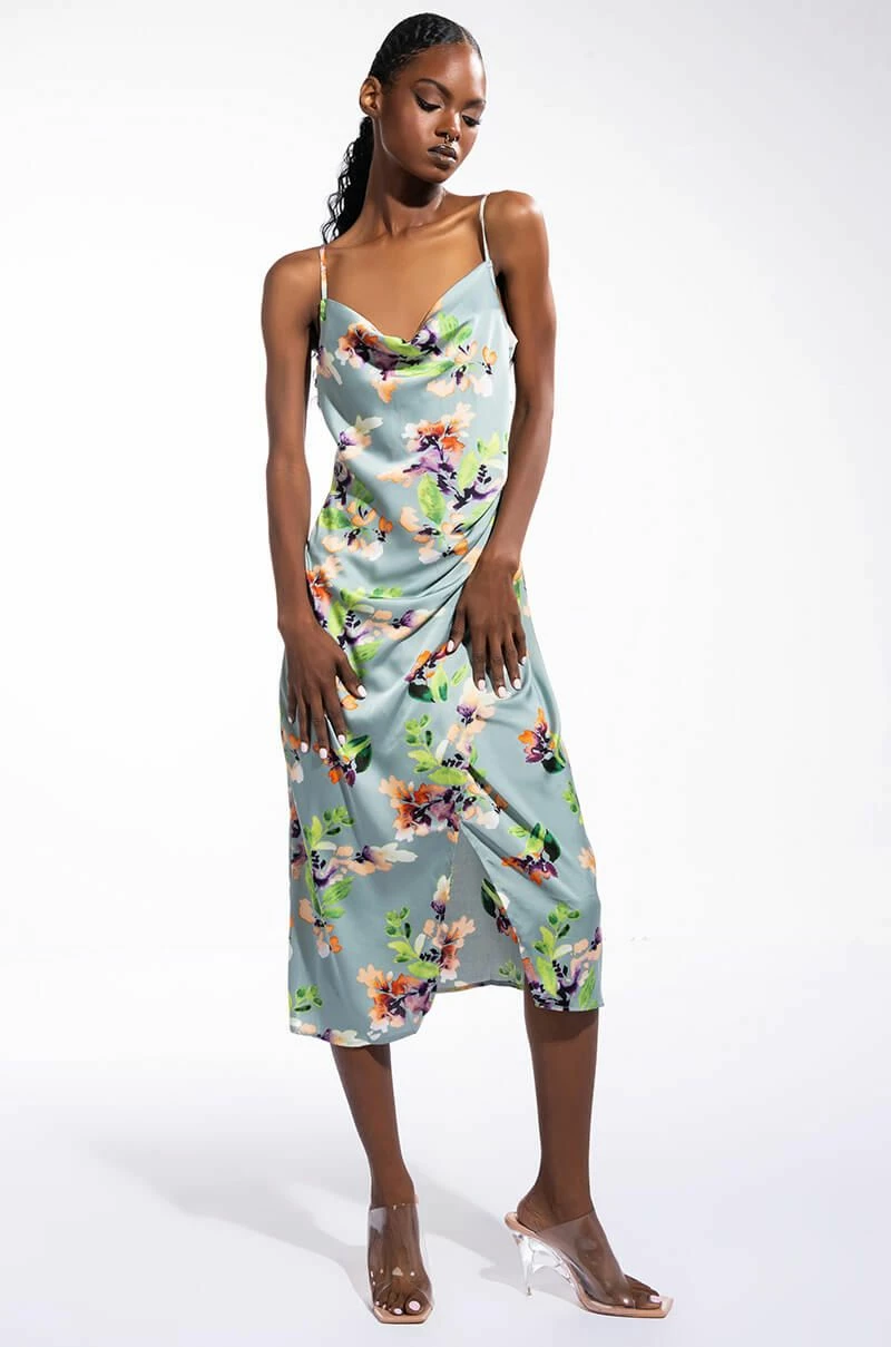 FLORAL PICTURE OF CLASS SATIN SLIP DRESS