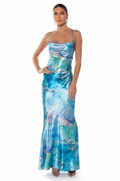 GOING UP SATIN MAXI DRESS IN BLUE