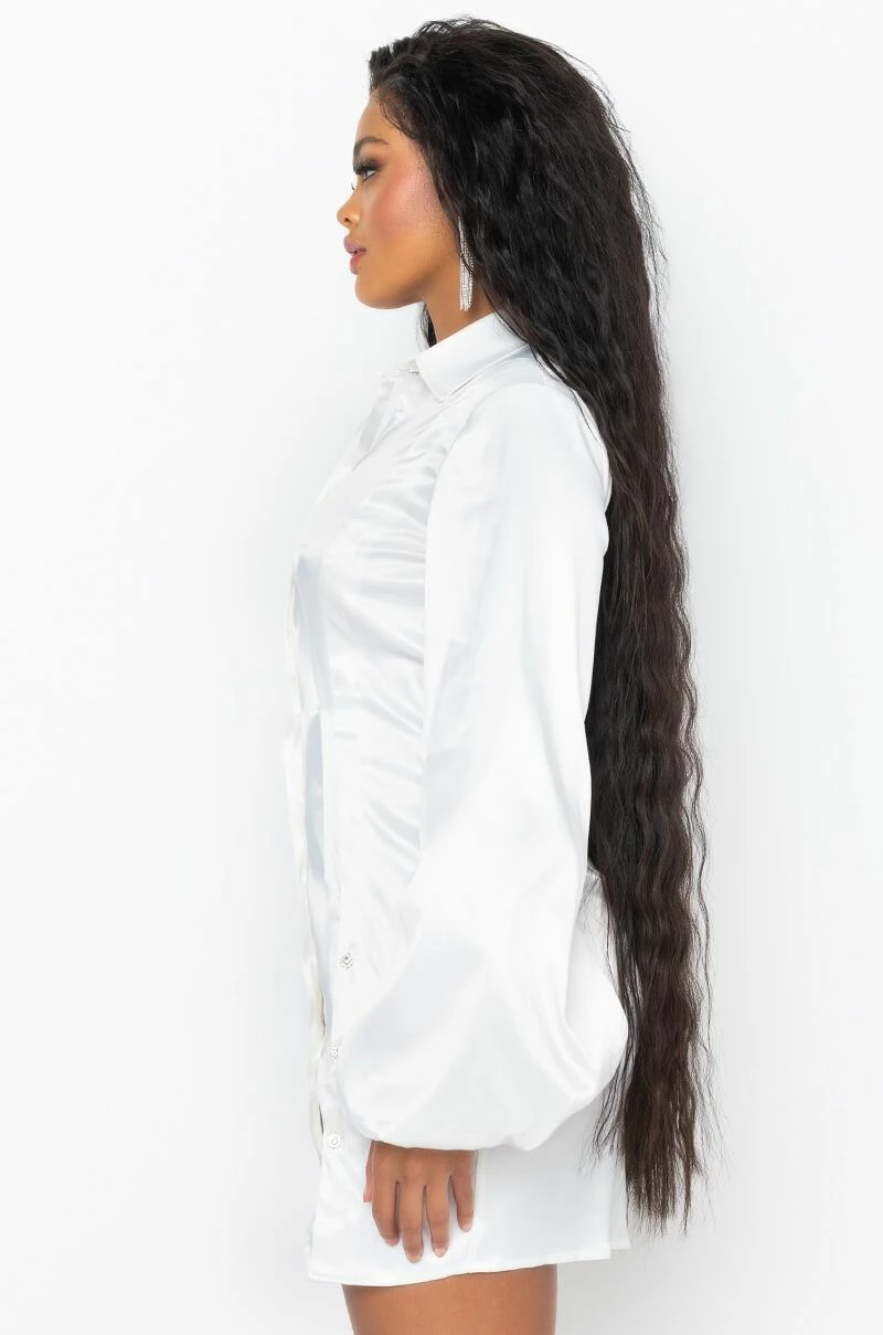 GOLDEN LOOKS BUTTON UP MINI DRESS WITH FASHION SLEEVES - Image 4