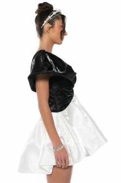 GRACE PUFF SLEEVE MINI DRESS -AKIRA Shop grace puff sleeve mini dress black white 3 3