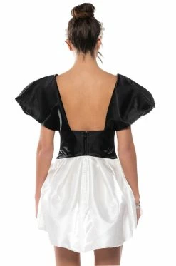 GRACE PUFF SLEEVE MINI DRESS -AKIRA Shop grace puff sleeve mini dress black white 4 4
