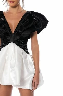 GRACE PUFF SLEEVE MINI DRESS -AKIRA Shop grace puff sleeve mini dress black white 5 5
