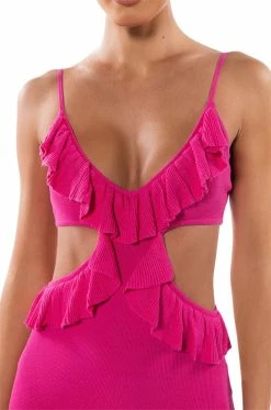 HAPPY SPIRITS RUFFLE KNIT MAXI DRESS 15 HAPPY SPIRITS RUFFLE KNIT MAXI DRESS -AKIRA Shop happy spirits ruffle knit maxi dress fuchsia 7 7 c1