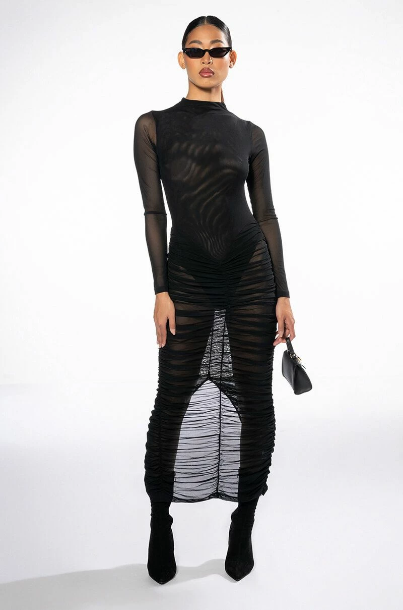 ILLUSIONS LONG SLEEVE MESH MIDI DRESS - Image 4