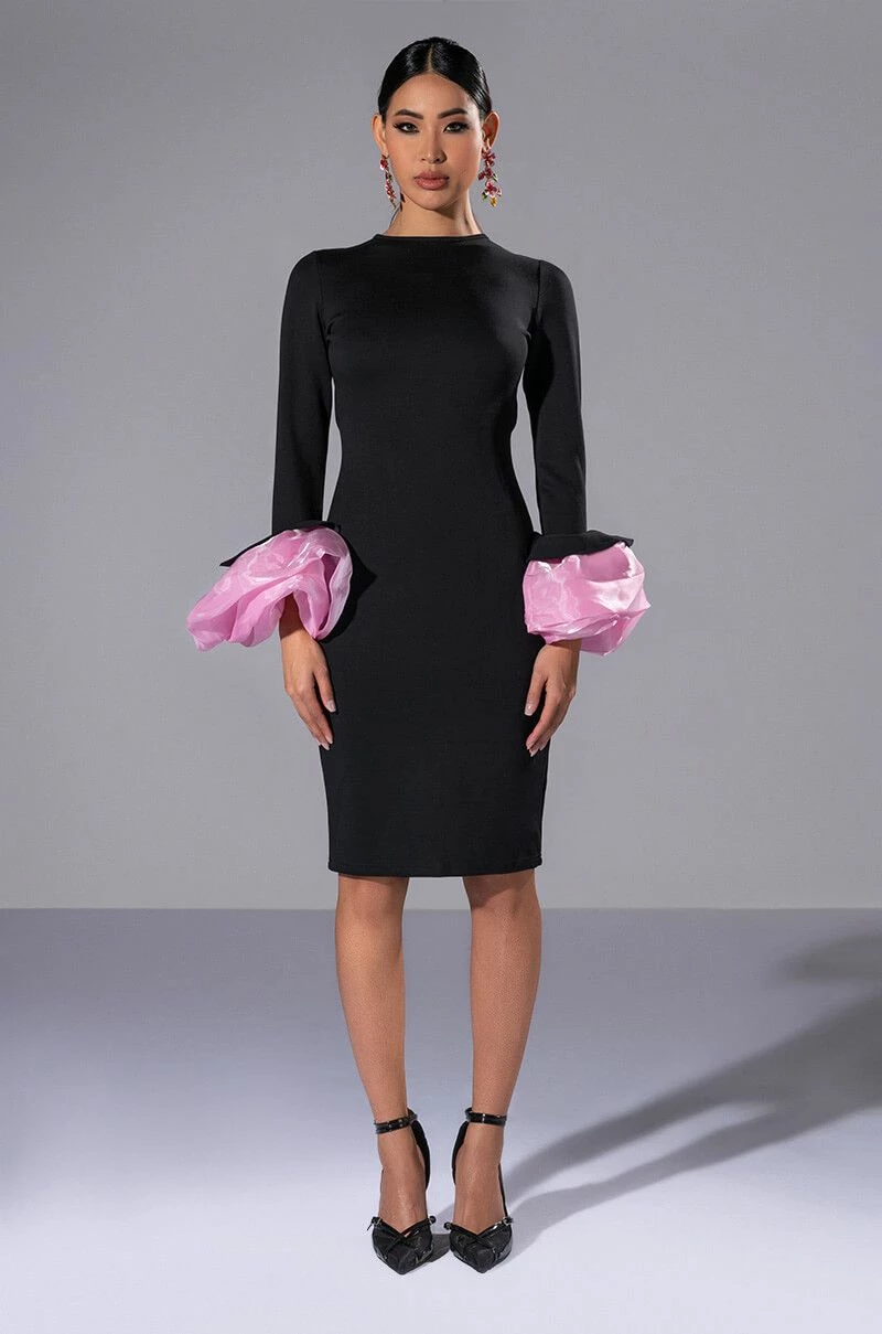 IN BLOOM EXAGGERATED CUFF LONG SLEEVE MIDI DRESS - Image 5