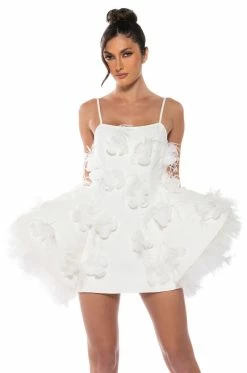 IN BLOOM FLARED MINI DRESS IN WHITE