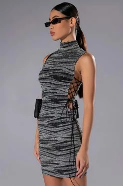 INTO THE NIGHT SIDE LACE UP MINI DRESS