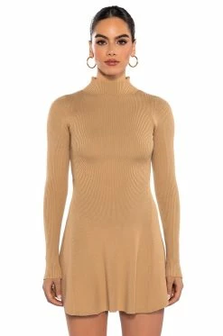JACIE MOCK COLLAR KNIT MINI DRESS -AKIRA Shop jacie mock collar knit mini dress sand 1 1