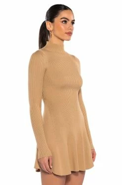 JACIE MOCK COLLAR KNIT MINI DRESS -AKIRA Shop jacie mock collar knit mini dress sand 2 2