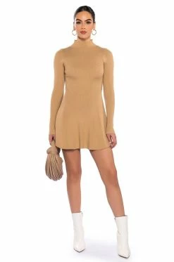 JACIE MOCK COLLAR KNIT MINI DRESS -AKIRA Shop jacie mock collar knit mini dress sand 3 3