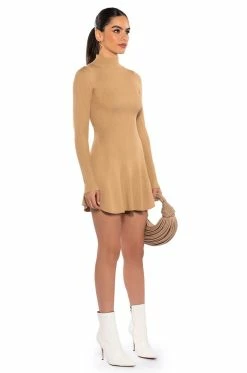 JACIE MOCK COLLAR KNIT MINI DRESS -AKIRA Shop jacie mock collar knit mini dress sand 4 4