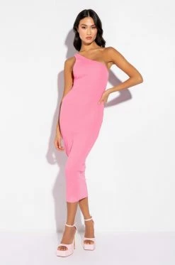 KEEP IT REAL ONE SHOULDER MIDI DRESS