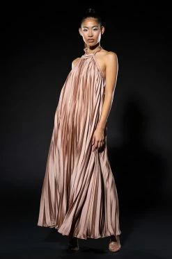 MAKE ME SWAY PLEATED HALTER MAXI DRESS