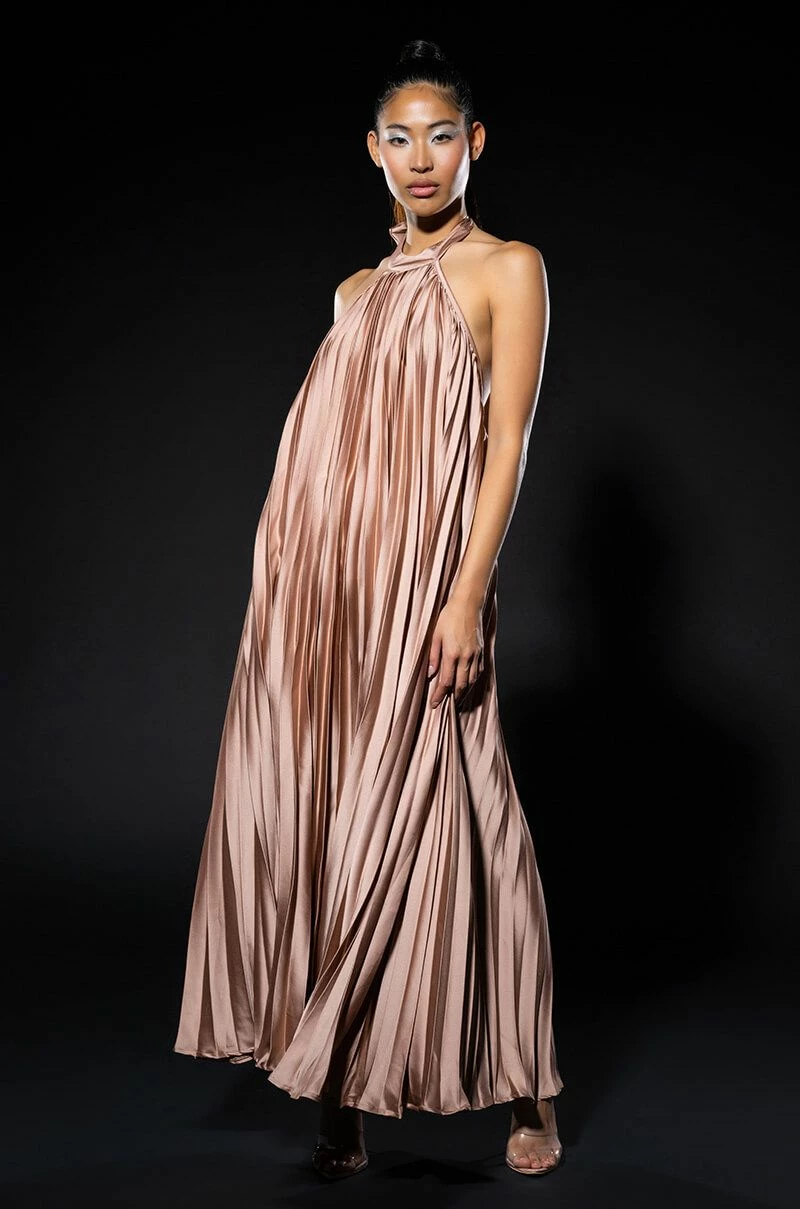 MAKE ME SWAY PLEATED HALTER MAXI DRESS