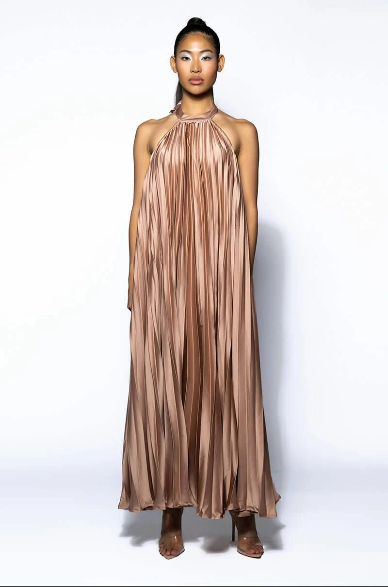 MAKE ME SWAY PLEATED HALTER MAXI DRESS - Image 3