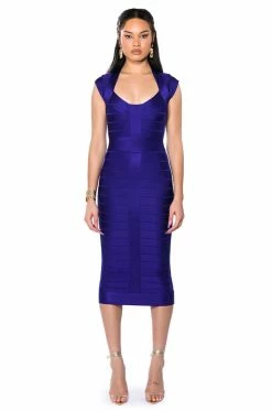MILES OF STYLE CAP SLEEVE BANDAGE MIDI DRESS