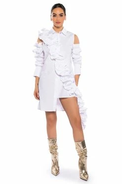 NO REST MINI WHITE CUTOUT SHIRT DRESS