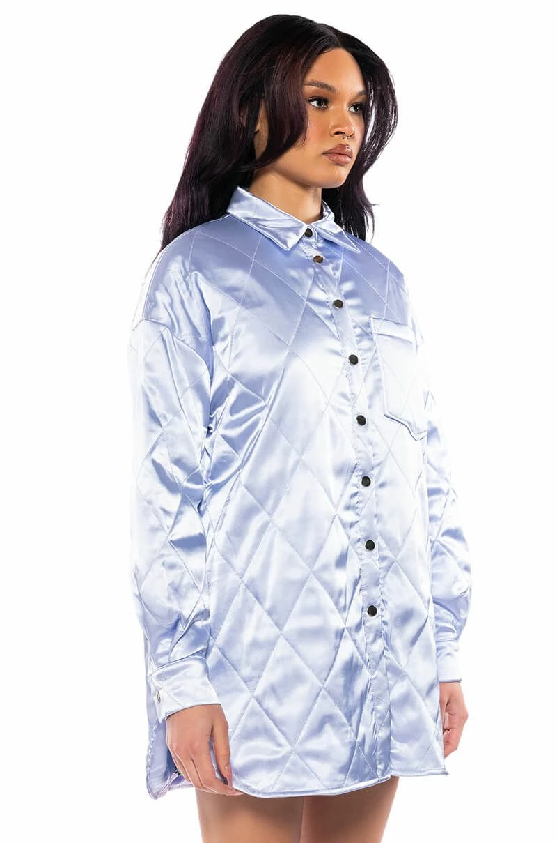 NOTHING PERSONAL QUILTED SATIN BUTTON DOWN SHIRT DRESS - Image 2