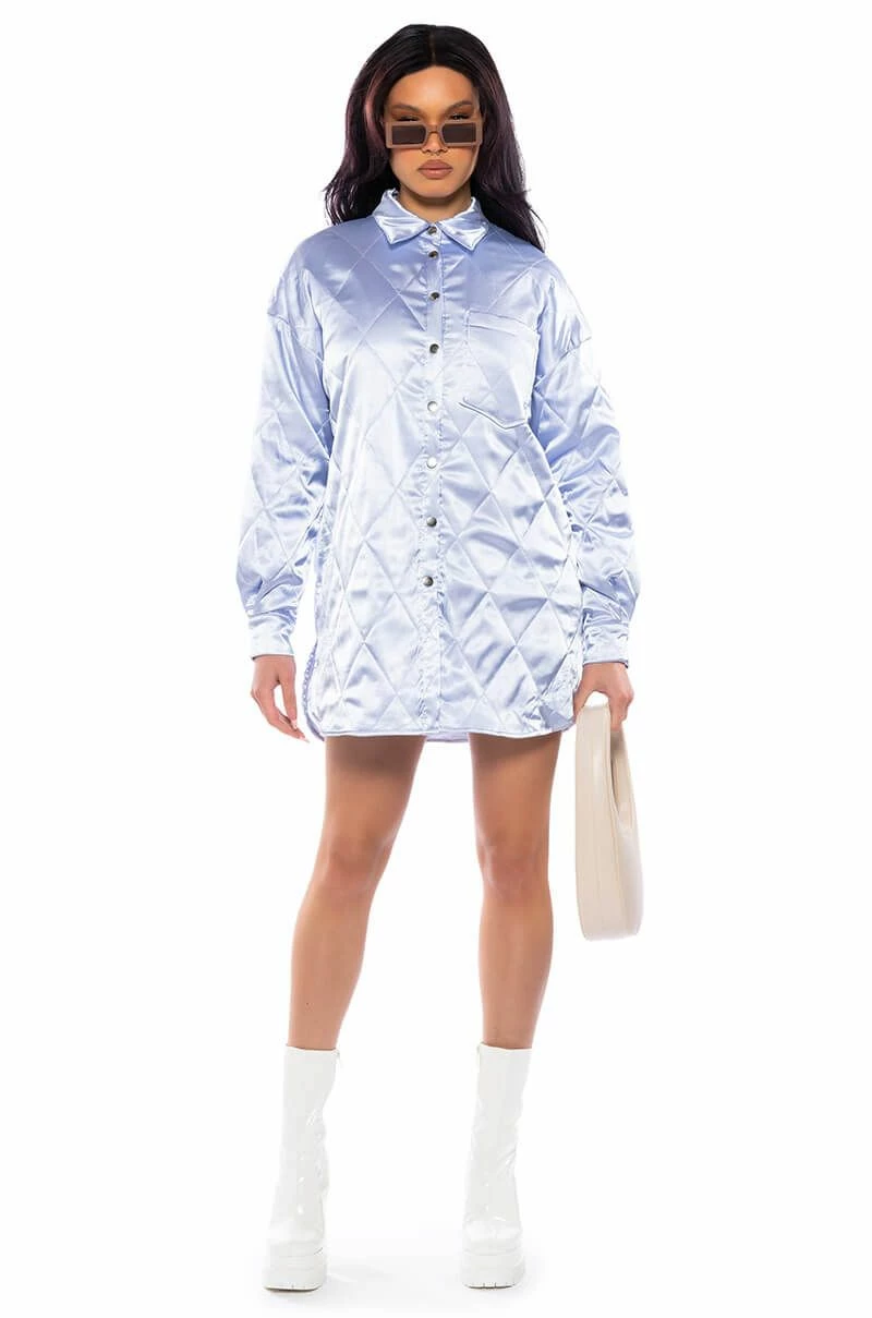 NOTHING PERSONAL QUILTED SATIN BUTTON DOWN SHIRT DRESS - Image 3