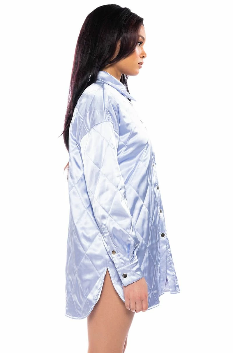 NOTHING PERSONAL QUILTED SATIN BUTTON DOWN SHIRT DRESS - Image 4