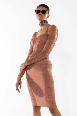 PERFECT PLACES BANDAGE LONG SLEEVE MIDI DRESS
