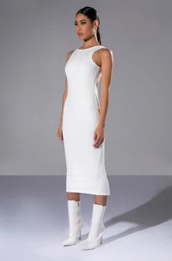 POP OUT BACKLESS HIGH NECK KNIT MIDI DRESS -AKIRA Shop pop out backless high neck knit midi dress white 3 3 c1