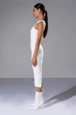 POP OUT BACKLESS HIGH NECK KNIT MIDI DRESS -AKIRA Shop pop out backless high neck knit midi dress white 4 4 c1