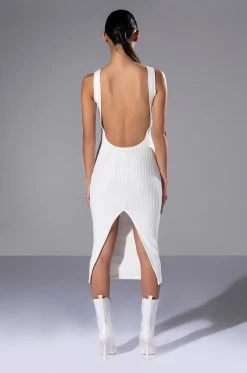 POP OUT BACKLESS HIGH NECK KNIT MIDI DRESS -AKIRA Shop pop out backless high neck knit midi dress white 5 5 c1