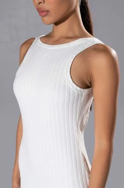 POP OUT BACKLESS HIGH NECK KNIT MIDI DRESS -AKIRA Shop pop out backless high neck knit midi dress white 6 6