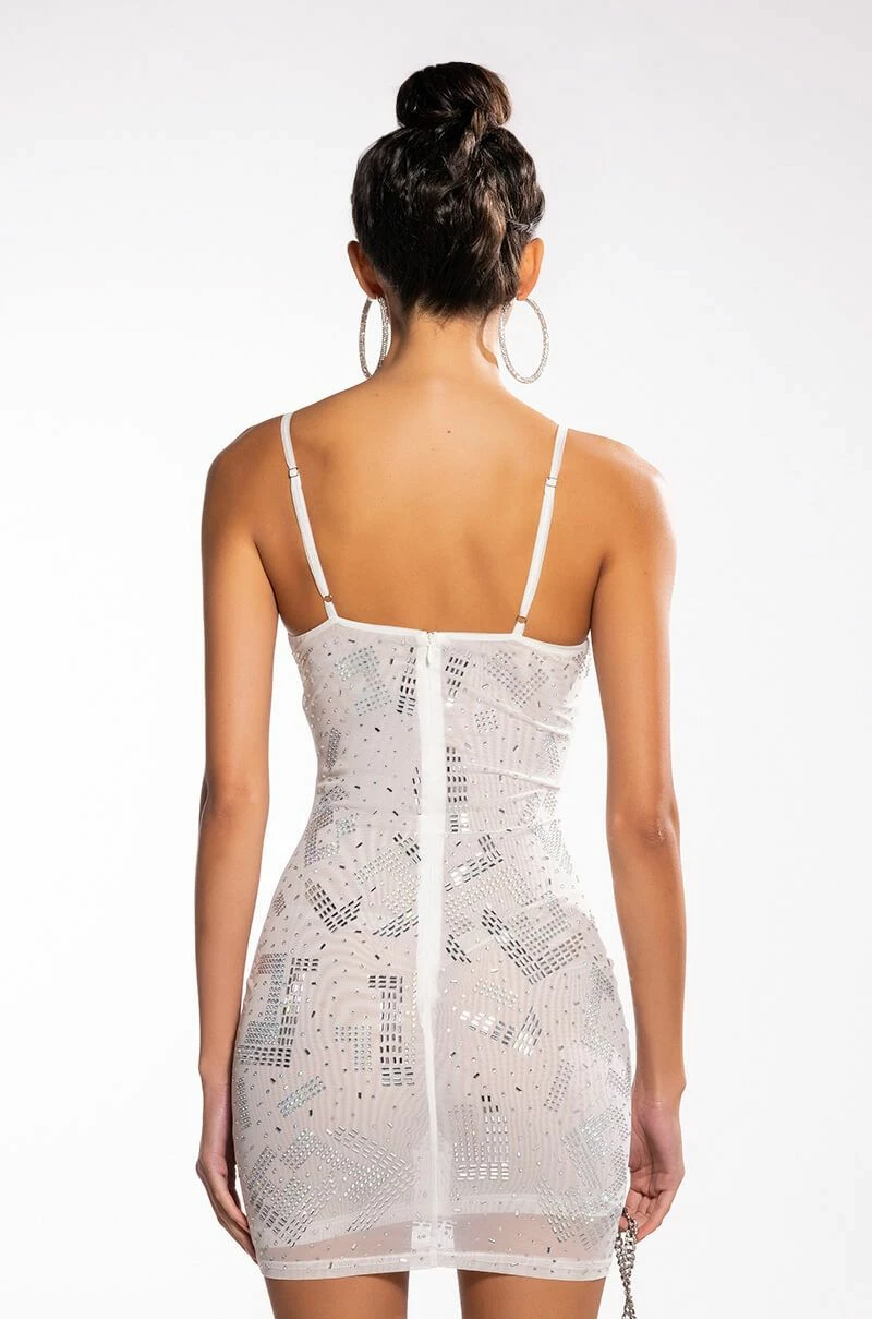 PULL ME CLOSER CROSS NECK RHINESTONE MINI DRESS - Image 5