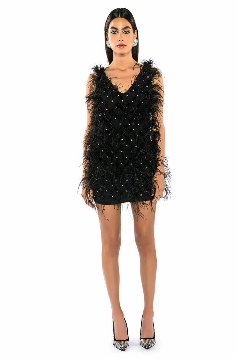 RENDEZVOUS SLEEVELESS FEATHER MINI DRESS - Image 2